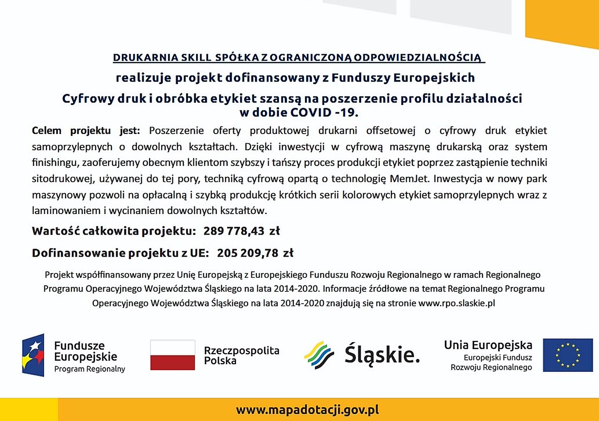 Dofinansowanie ze środków unijnych - tablica informacyjna